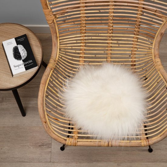 WOOOL® Coussin de Chaise en Peau de Mouton - Wit Islandais (38cm) ROND - Coussin de Chaise - 100% Réel - Une Face