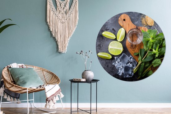 Wall Circle - Wall Circle Indoor - Planche à Découper - Glas - Fruit - Citroen - ⌀ 150 cm - Décoration murale - Peintures Ronds