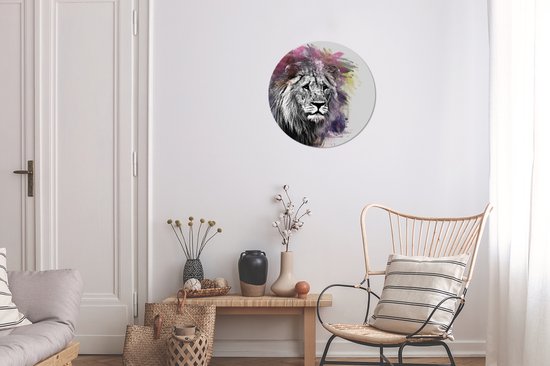 Wall Circle - Wall Circle Indoor - Lion - Couleurs - Zwart - Wit - ⌀ 30 cm - Décoration murale - Peintures Ronds