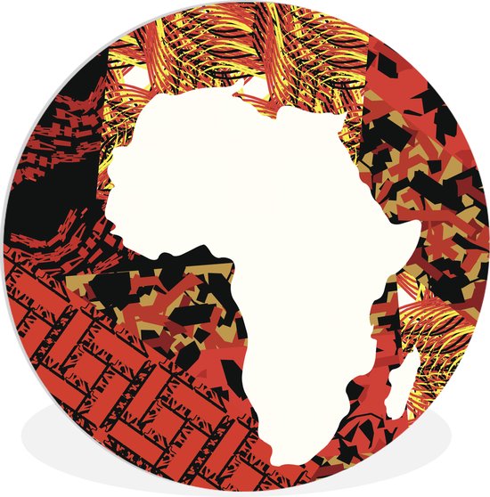WallCircle - Wandcirkel ⌀ 60 - Kaart van Afrika met traditionele patronen - Ronde schilderijen woonkamer - Wandbord rond - Muurdecoratie cirkel - Kamer decoratie binnen - Wanddecoratie muurcirkel - Woonaccessoires
