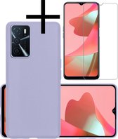 Hoes Geschikt voor OPPO A16s Hoesje Cover Siliconen Back Case Hoes Met Screenprotector - Lila.