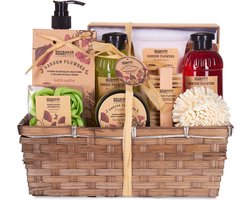 BRUBAKER Cosmetics Bad- en Doucheset Papaverbloemen Geur - 14-delige Cadeauset - Cadeautip Vrouw - Cadeau Idee - in Plantenmand - met Nagelborstel - Cadeau - Bodylotion - douchegel - Moederdag Cadeautje