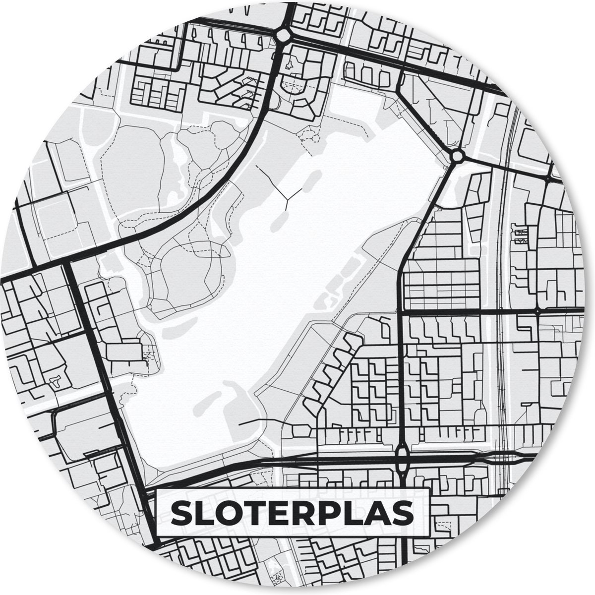 Muismat rond 40x40 cm - Mousepad Plattegrond - Sloterplas - Kaarten - Stadskaart - Nederland - Ronde muismatten - Stadskaart