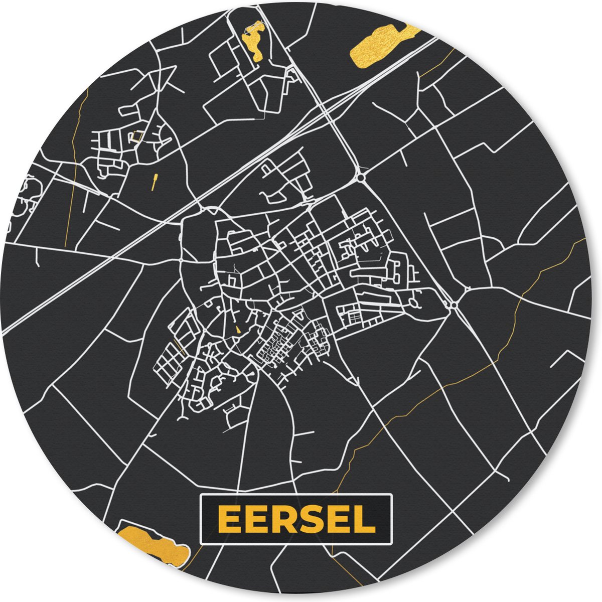 Muismat rond 40x40 cm - Mousepad Plattegrond - Goud - Eersel - Kaart - Stadskaart - Ronde muismatten - Stadskaart