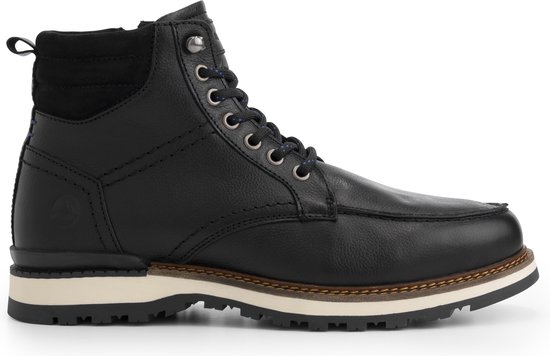 Travelin' Lindelund Herenschoenen - Halfhoge leren veterboots - Sneakers wol gevoerd - Zwart Leer - Maat 45