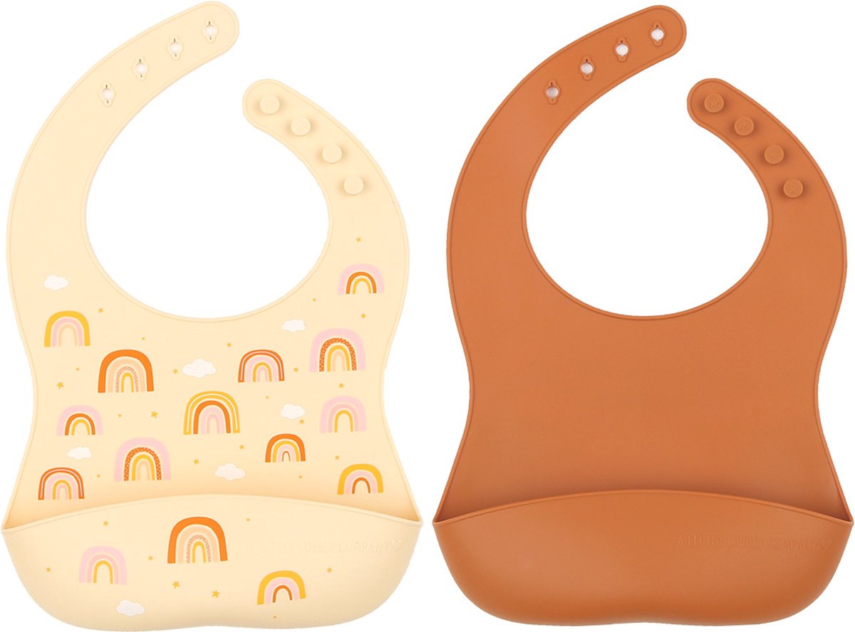 Siliconen slabbetjes met opvangbakje, set van 2 | Regenbogen | A Little Lovely Company