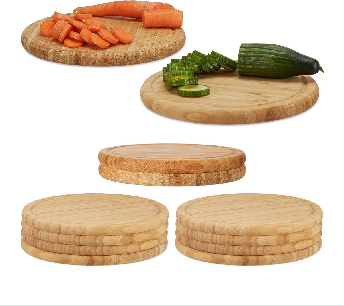 12x ontbijtplank - 30 cm diameter- snijplank bamboe serveerplank - keukenplank