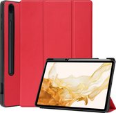 Case2go - Tablet hoes geschikt voor Samsung Galaxy Tab S8 Plus (2022) - 12.4 inch - Flexibel TPU - Tri-Fold Book Case - Met pencil houder - Rood