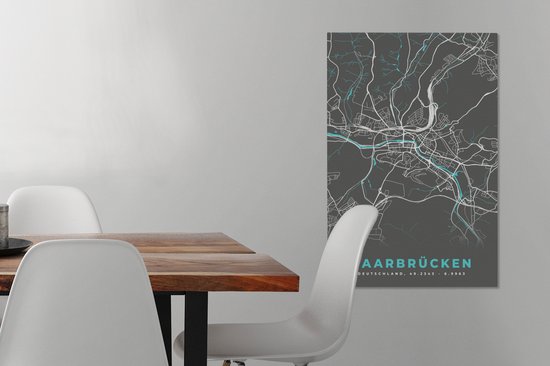 Tableau sur toile Allemagne - Blauw - Sarrebruck - Plan de ville - Carte - Plan d'étage - 40x60 cm - Décoration murale