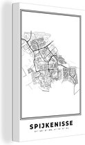 Canvas Schilderij Plattegrond – Spijkenisse – Zwart Wit – Stadskaart - Kaart - Nederland - 80x120 cm - Wanddecoratie