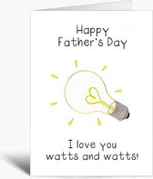 I love you watts and watts - Vaderdag kaart - Wenskaart met envelop - Vaderdag - Father's Day - Dad - Papa - Grappig - Engels