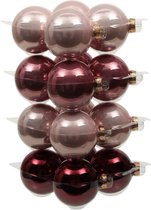 32x stuks kerstversiering kerstballen roze tinten van glas - 8 cm - glans - Kerstboomversiering