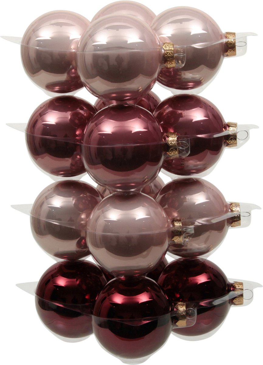 32x stuks kerstversiering kerstballen roze tinten van glas - 8 cm - mat/glans - Kerstboomversiering