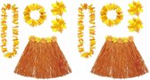 4x stuks oranje Hawaii verkleedset voor dames - Rokje met bloemen kransen