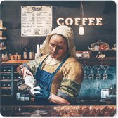 Muismat Klein - Melkmeisje - Barista - Cappuccino - Vermeer - Koffie - Kunst _ Schilderij - 20x20 cm