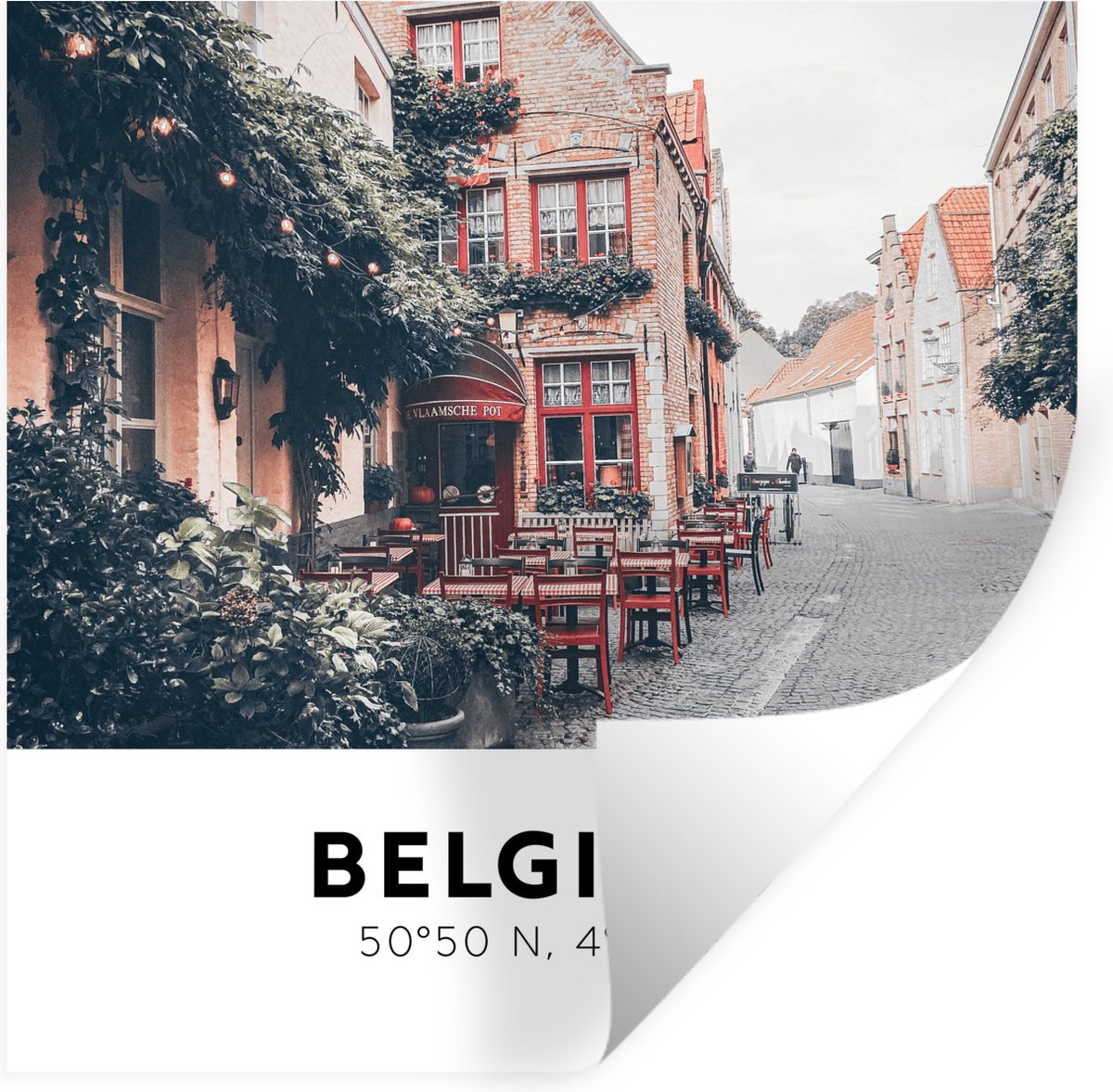 Muurstickers - Sticker Folie - België - Terras - Stad - 100x100 cm - Plakfolie - Muurstick