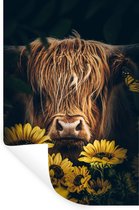 Muurstickers - Sticker Folie - Schotse hooglander - Bloemen - Koe - Botanisch - Dieren - 20x30 cm - Plakfolie - Muurstickers Kinderkamer - Zelfklevend Behang - Zelfklevend behangpapier - Stickerfolie