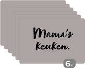 Placemat - Quote - Taupe - Mama's keuken - 45x30 cm - 6 stuks - Hittebestendig - Anti-Slip - Onderlegger - Afneembaar