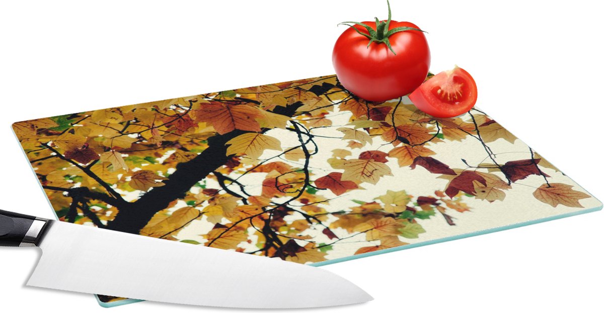 Glazen Snijplank - 28x20 - Bomen - Herfstbladeren - Natuur - Snijplanken Glas