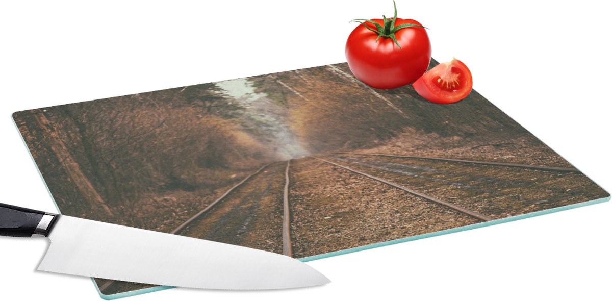 Glazen Snijplank - 39x28 - Treinspoor - Pad - Bos - Boom - Snijplanken Glas