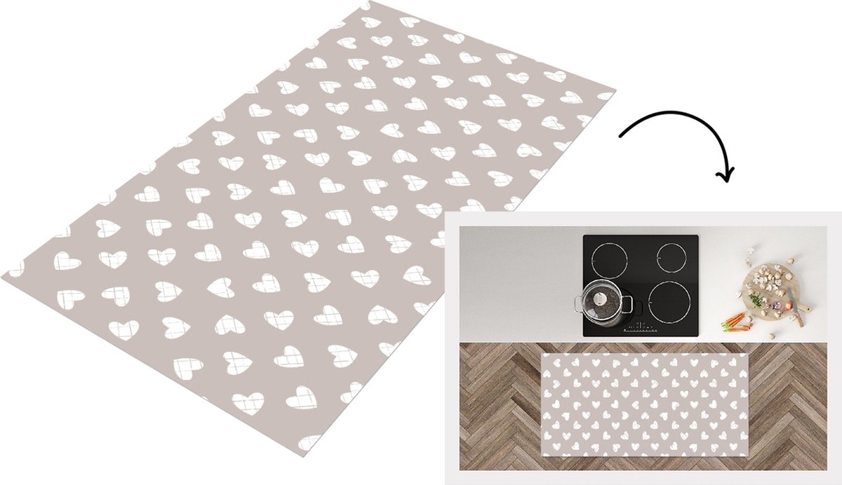 KitchenYeah Keukenloper - Loper keuken - Design - Lijn - Patroon - Hart - Grijs - 120x60 cm - Keukenloper vinyl Multicolor