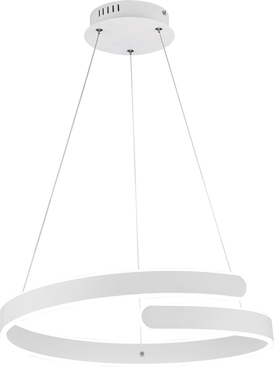 LED Hanglamp - Hangverlichting - Torna Prigon - 37W - Natuurlijk Wit 4000K - Dimbaar - Rond - Mat Wit - Aluminium