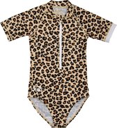 JUJA - Maillot de bain anti-UV fille - Manches courtes - Imprimé léopard - Marron - taille 134-140cm