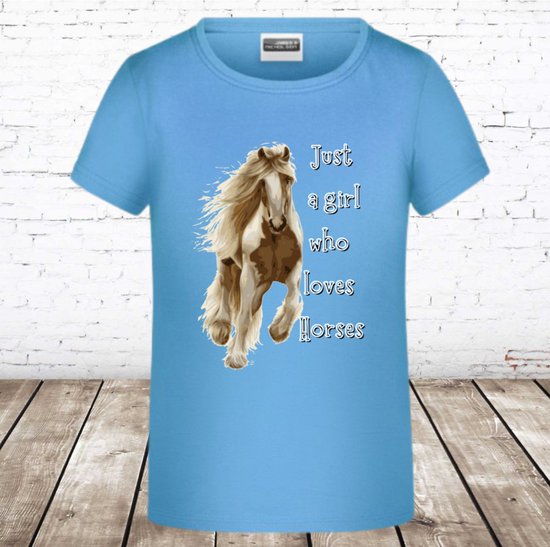 Shirt met paard Just a girl blauw -James & Nicholson-158/164-t-shirts meisjes