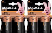 Set van 4x Duracell D Plus batterijen 1.5 V - alkaline - LR20 MN1300 - Batterijen pack