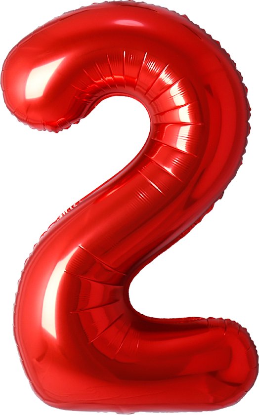 Folie Ballon Cijfer 2 Jaar Rood Verjaardag Versiering Helium Cijfer ballonnen Feest versiering Met Rietje - 86Cm