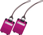Pakket van 2x stuks kofferlabels fuchsia roze 9,5 cm - Reiskoffer reisaccessoire