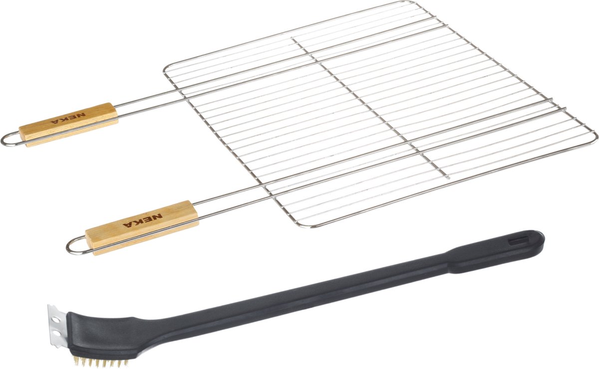 BBQ/barbecue grill klem met dubbele handgreep - 62 cm - Incl schoonmaakborstel