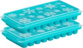 2x stuks Trays met Flessenhals ijsblokjes/ijsklontjes ijsblok staafjes vormpjes 10 vakjes kunststof blauw met afsluit deksel