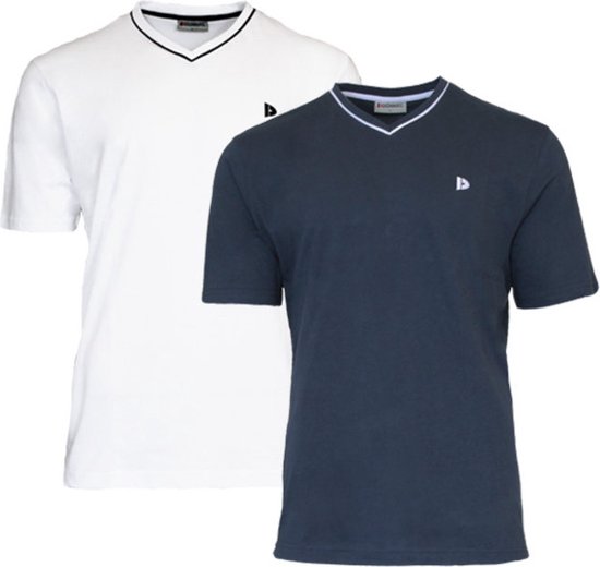 2-Pack Donnay T-shirt met V-hals - Sportshirt - Heren - White/Navy - maat 4XL