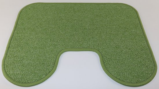 Groene WC-mat met afgeronde hoeken en een U-vormige uitsnijding.
