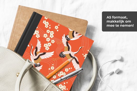 Carnet - Carnet d'écriture - Grue - Sakura - Motifs - Japonais - Carnet - Taille A5 - Bloc-notes