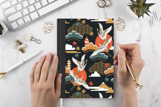 Carnet - Carnet d'écriture - Grue - Nuages - Japon - Motif - Carnet - Taille A5 - Bloc-notes