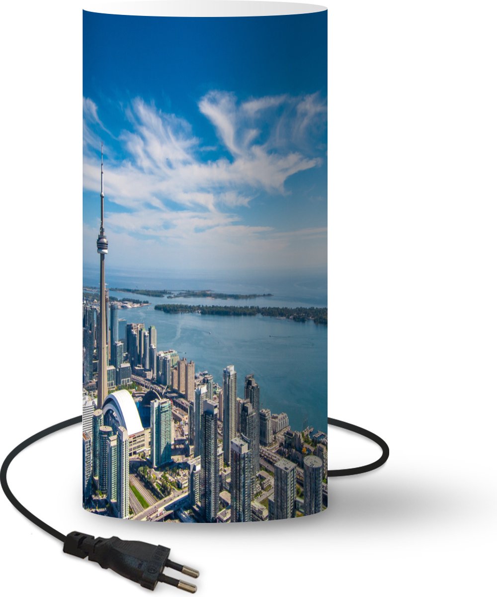 Lamp - Nachtlampje - Tafellamp slaapkamer - Luchtfoto van Toronto met uitzicht op het Ontariomeer in Canada - 33 cm hoog - Ø15.9 cm - Inclusief LED lamp