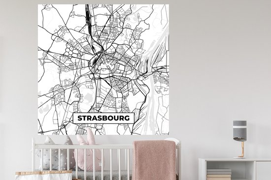 Stickers muraux - Plan de ville - Strasbourg - France - Plan - Plan d'étage - Zwart et blanc - 120x120 cm - Feuille adhésive XXL