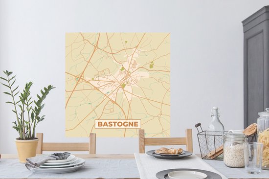 Muurstickers - Sticker Folie - Stadskaart - Kaart - Vintage - Plattegrond - Bastogne - 100x100 cm - Plakfolie - Muurstickers Kinderkamer - Zelfklevend Behang XXL - Zelfklevend behangpapier - Stickerfolie