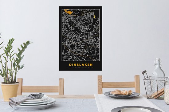 Stickers Stickers muraux - Allemagne - Black and Gold et Or - Dinslaken - Plan de la ville - Carte - Plan d'étage - 40x60 cm - Feuille adhésive