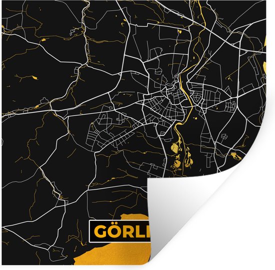 Stickers muraux - Allemagne - Black and Gold et Or - Görlitz - Plan de la ville - Carte - Plan d'étage - 30x30 cm - Film adhésif