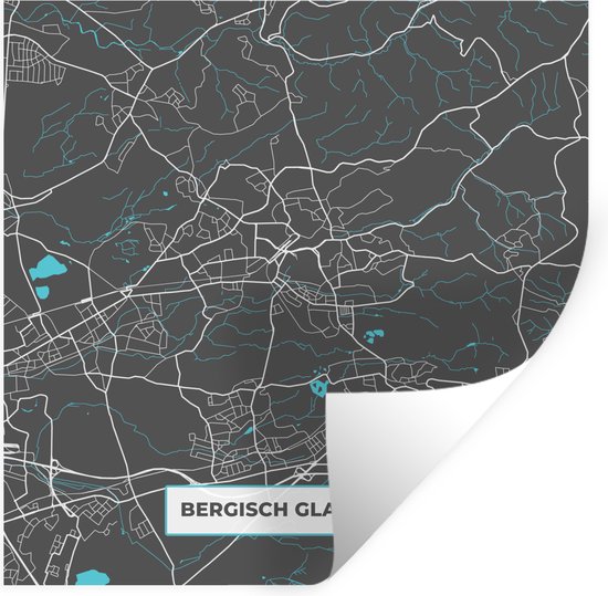 Muurstickers - Sticker Folie - Bergisch Gladbach – Stadskaart – Blauw – Plattegrond – Stadskaart – Kaart - Duitsland - 120x120 cm - Plakfolie - Muurstickers Kinderkamer - Zelfklevend Behang XXL - Zelfklevend behangpapier - Stickerfolie