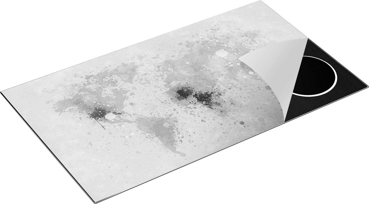 Chefcare Inductie Beschermer Wereldkaart met Verfvlekken - Abstract - Zwart Wit - 91,6x52,7 cm - Afdekplaat Inductie - Kookplaat Beschermer - Inductie Mat