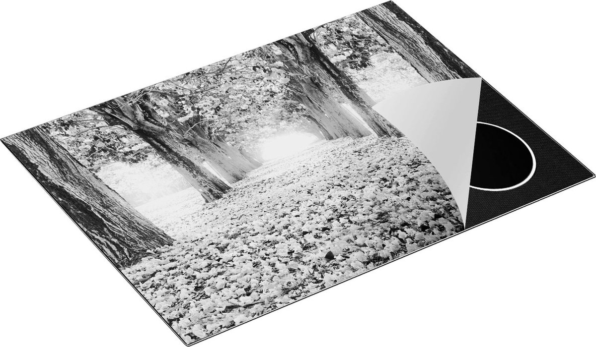 Chefcare Inductie Beschermer Romantische Bomen Tunnel met Roze Anjers - Zwart Wit - 71x52 cm - Afdekplaat Inductie - Kookplaat Beschermer - Inductie Mat