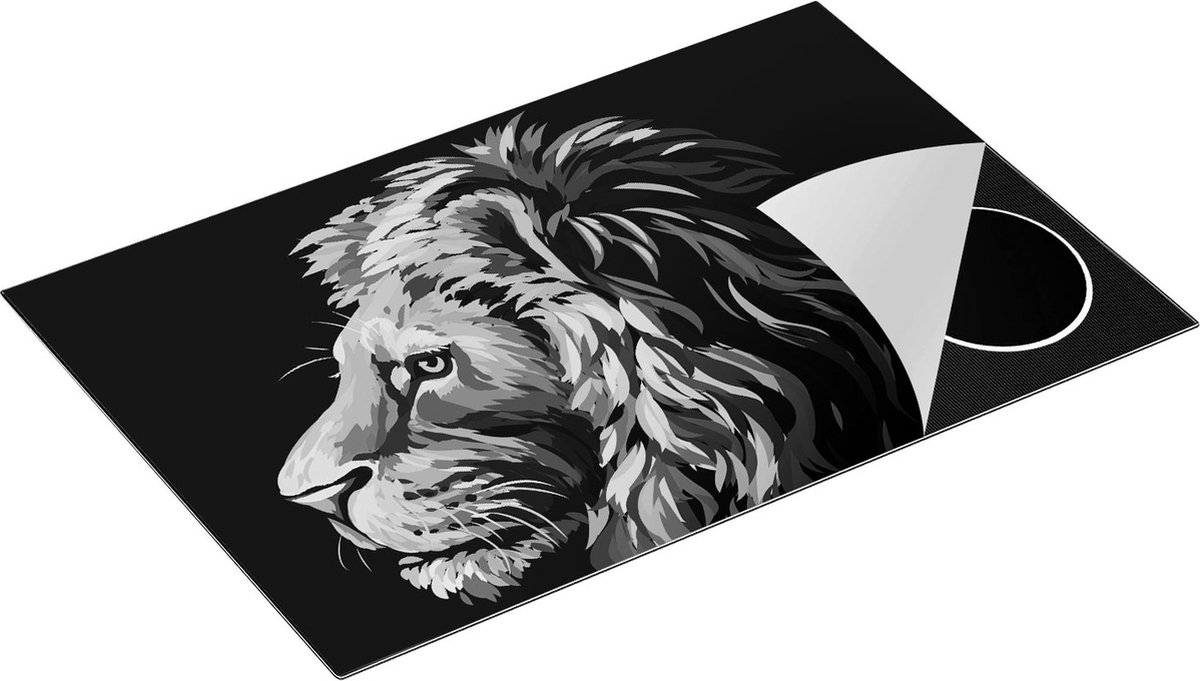 Chefcare Inductie Beschermer Gekleurde Leeuw - Leeuwenkop - Abstract - Zwart Wit - 81,2x52 cm - Afdekplaat Inductie - Kookplaat Beschermer - Inductie Mat