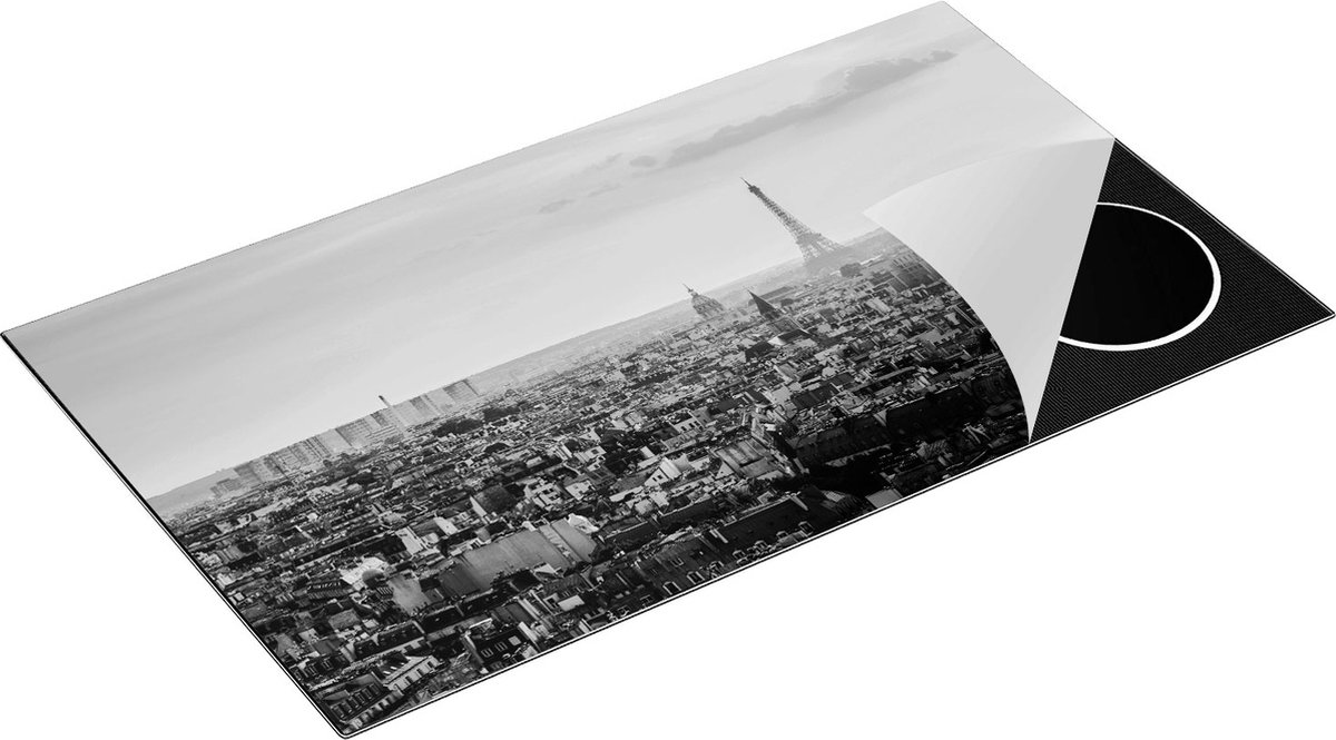 Chefcare Inductie Beschermer Skyline van Parijs tijdens Zonsondergang - Zwart Wit - 91,2x52 cm - Afdekplaat Inductie - Kookplaat Beschermer - Inductie Mat