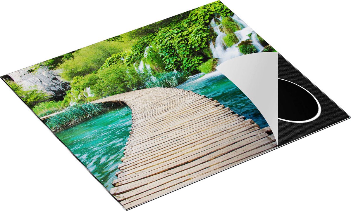 Chefcare Inductie Beschermer Houten Pad op het Water bij de Watervallen - 60x55 cm - Afdekplaat Inductie - Kookplaat Beschermer - Inductie Mat