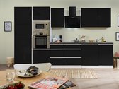 Goedkope keuken 345  cm - complete keuken met apparatuur Lorena  - Wit/Zwart - soft close - inductie kookplaat - vaatwasser - afzuigkap - oven - magnetron  - spoelbak