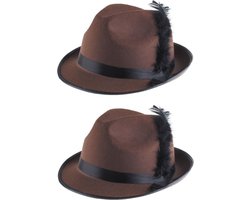 Tiroler verkleed hoedje - 2x - volwassenen - bruin - Oktoberfest hoeden - Alpenhoedje/jagershoedje